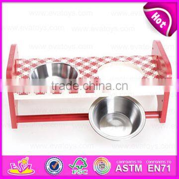 High Quality Double Stainless Steel Pet Bowls Wooden Dog Feeder W06F046 photo-6