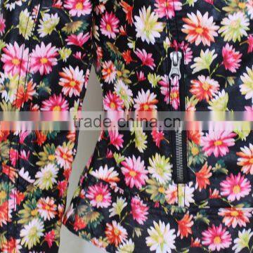 Europe Ameicia Fashion Black Flower Pringting Long Sleeve Pu Leather Waterproof Jackets for Women photo-4