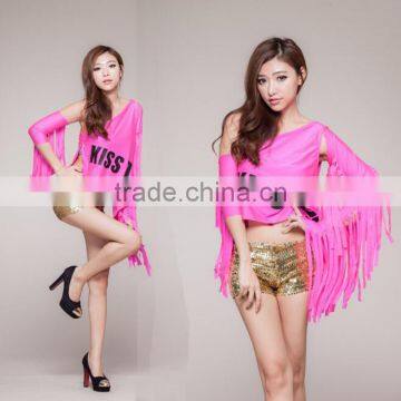 One shoulder sexy ladies dance tops with are sleeve BB0046