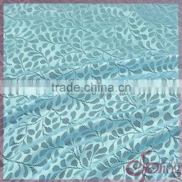 Light blue leaves design shining stretch soft tricot fabric lace