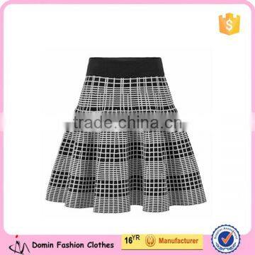 2015 New Fashion Check Printed Elastane Waist Winter Skater Skirt