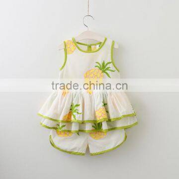 2017 Summer Girls Pineapple embroidered vest and short suit