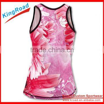 Wholesale Custom Sublimation Printing Dry Fit Coolmax Flower Singlets Women's Running Vest photo-2