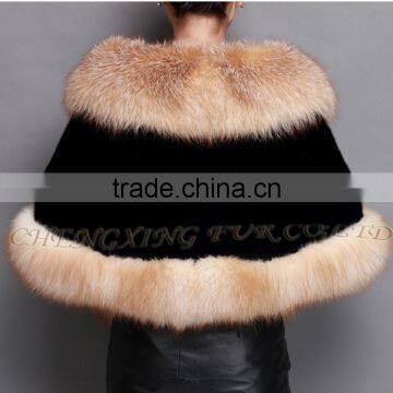 CX-B-M-05D Real Fox Fur Trimmed Fashion Evening Mink Fur Wrap Cape photo-2