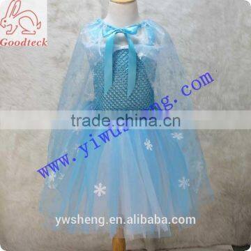 Frozen turquoise handmade knitted dress, snowflake girl tutu dress and cape set