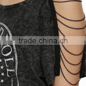 2015 New Stylish Girls Personalized Chain String Sleeve t Shirt, Short Sleeve Black t Shirt photo-4