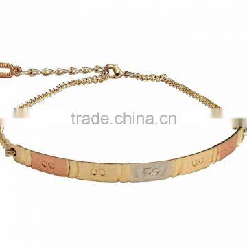 Simply Unique Three Tone Plated Bangle Bracelet With Extension Link Chain