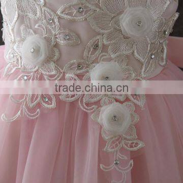 High Quality Boutique Girl Clothing Embroidery Flower Elegant Pink Fluffy Tulle Sleeveless Party Dresses Shiny Performance Dress photo-5