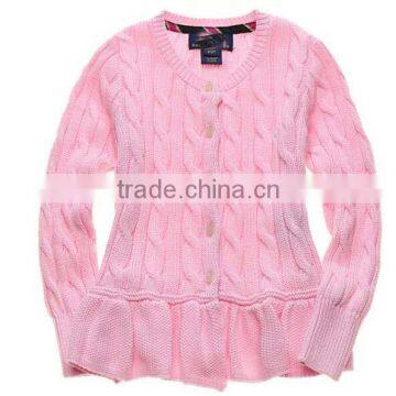 Latest Children Girls Cable Knit Ruffle Buttom Down Long Cardigan Sweater photo-3