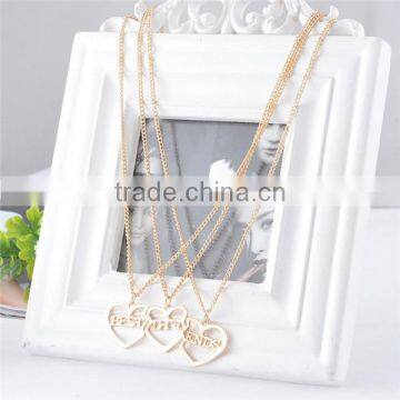 New Fashion Necklace Link Curb Chain Light Golden Tri-Heart Message " BEST FRIENDS " Hollow Pendants 51.5cm Long photo-2