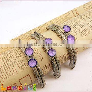 Vintage Purple Crystal Lotus Bead Sew In Frame Bronze Metal Clutch Purse Frame photo-5