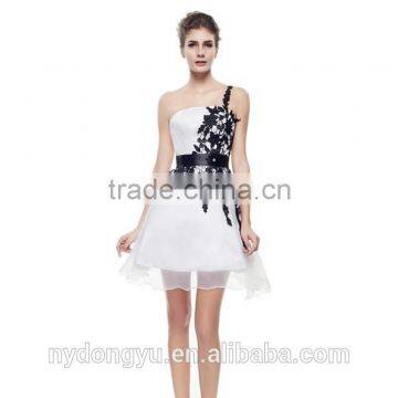 short women evening dress cocktail dress/ yg flower xx one shoulder bridal party dress