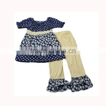 kids clothes wholesale mazarine floral pattern short sleeve dress match pants cute baby clothes