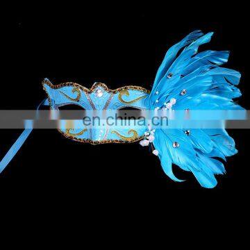 Hot Sale Sexy Blue White Red Women Feathered Venetian Masquerade Masks for a Masked Ball Side Feather Flower Masks Manufacturer photo-3