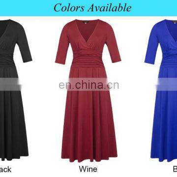 Hanna Nikole Women's Solid Color Plus Size 3/4 Sleeve V-Neck Blue Evening Party Dress HN0023-3 photo-6