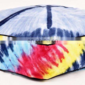 Indian Tie Dye Shibori Peace Sign Pet Bedding Cotton Cushion Cover Dog Bed Pillow Case Square Ottoman Poufs Floor Pillow