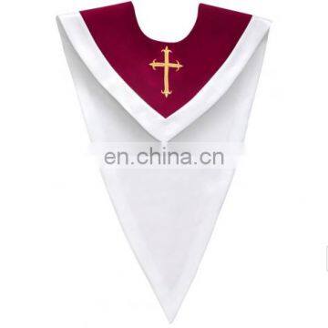 Choir V- Stoles with Embroidery Cross-Maroon&White