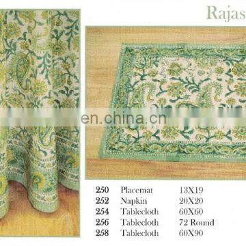 Block Printed Rajasthan Paisley Tablecloth , Napkin & Placemat