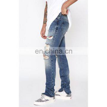 Men Stretch Denim Ripped Skinny Stretch Zip Destroy Frayed Edges Indigo Industry Supply co Jeans photo-3