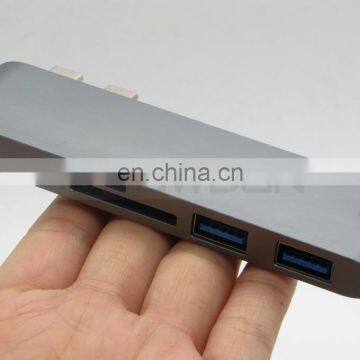 6 In1 Multiport USB Type C Hub With 2 USB 3.0 Port Dual Type-C Charging Port, SD/Micro USB SD Card Reader for Macbook photo-2