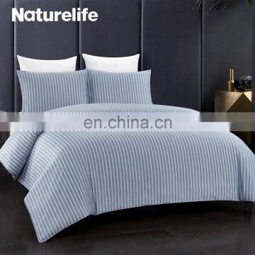 Nordic Design 100% Polyester Yarn Dyed Blue White Bed Sheet Sets Bedding With Fitted Sheets