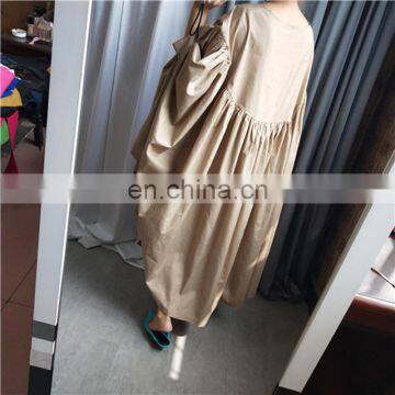 TWOTWINSTYLE Korean Cloak Dress For Women O Neck Batwing Long Sleeve Loose Asymmetric Maxi Dresses Female photo-6