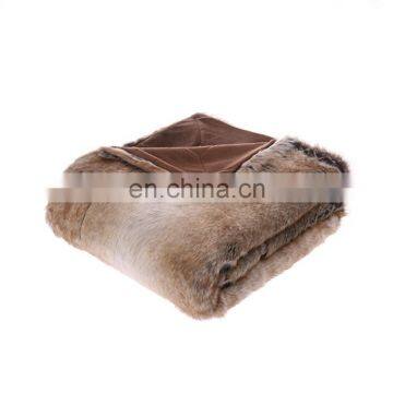 Luxury Fluffy Reversible Warm Tan Grey Printed Faux Fur Minky Fleece Throw Blanket photo-6