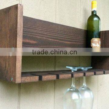 Custom vintage decorative wooden wall mounted wine bottle holder, wood wine glass holding