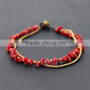 Red coral stone rope woven bracelet XE09-0232