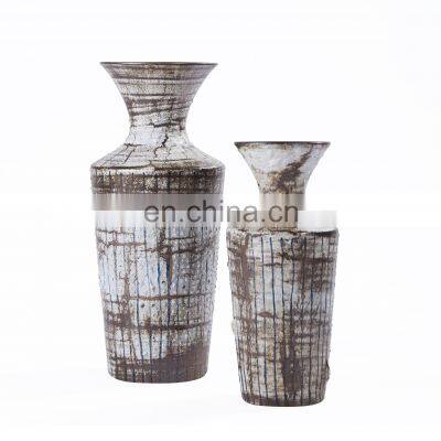 China Hand Made Antique Household Embossed Decorative Ceramic Flower Vase Set for Home Decoration