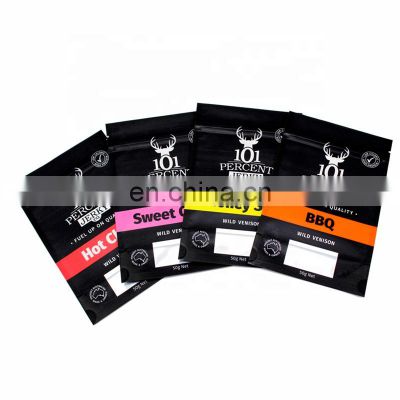 Matte black stand up pouch beef jecky packaging bags with window