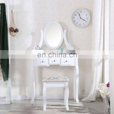 White Wooden Dressing Table with Oval Mirror and Stool Bedroom Shabby Chic 5 Drawers Makeup Desk Sets