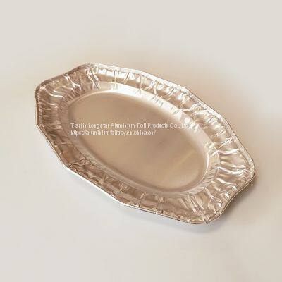 Oval Lace Thickened Aluminum Foil Dinner Plate Barbecue Plate Pasta Plate photo-5