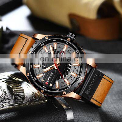 Curren 8374 Nice Quartz Watches for Men Analog Fashion Leather Unusual Custom Brand Watch photo-4