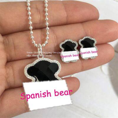 TOUS S925 Silver High Quality 1:1 Black Agate Touses Necklace 115434540 Earrings Suit Jewelry photo-2