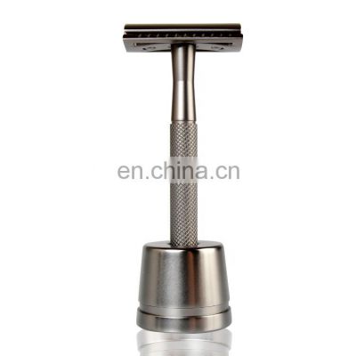 Private Label Black Color Brass Handle Shaving Tool Razor And Stand Shaving Kit