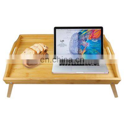 Natural breakfast wooden bamboo bed tray dinner tray kitchen serving bed table tray with foldable legs