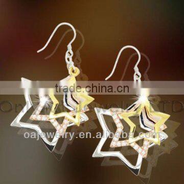 wholesale cubic zircon fashion triple star chandelier earrings