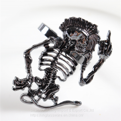 Antique Plated Black Gold Napkin Ring With Metal Skull Design For Halloween photo-2