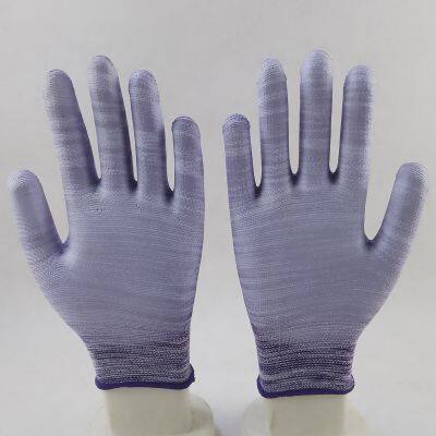 Purple and White Polyester Knitted pu Palm Coated Anti-static Safety Work Gloves photo-2
