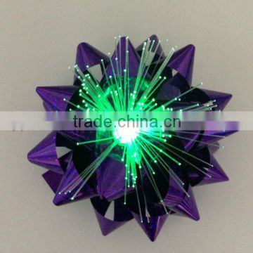 Star Bow with LED Light for Gift Packaging or Holiday Decoration/4.5" solid foil Glitter ribbon star bow