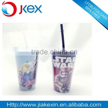 16oz double wall plastic straw mug