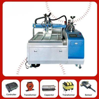 Two components glue dispensing and potting machine for electronic sensors