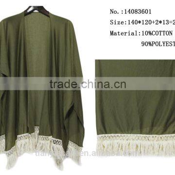 factory wholesale army green color turkish pashmina shawl polyester wrap poncho