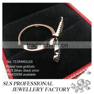 2015 China Jewelry Wholesale Angle Wings 925 Silver Black CZ Finger Ring for Girl photo-3