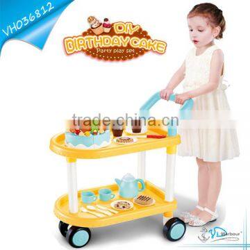 New Design DIY Birthday Cake Funny Kids Play Food Cart Wholesale Pretend Playing Toy