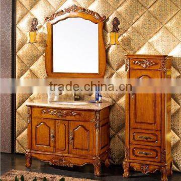 Tall bathroom vanity with marble top undertop basin mirror cabinet