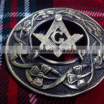 Masonic Design Piper Plaid Brooch In Antique Finish Made Of Brass Material