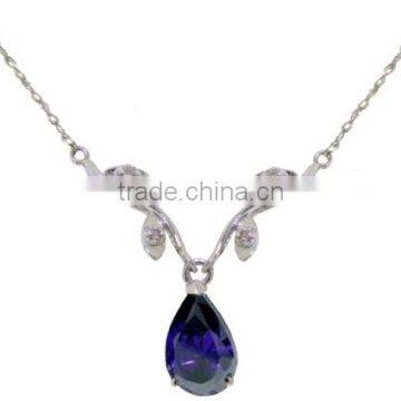 Diamond Necklace,14k Gold Pendant Necklace with Genuine Diamond & Sapphire
