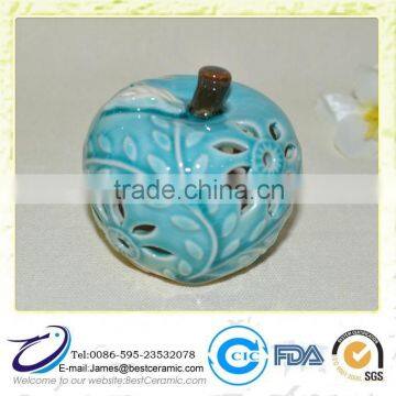 Blue Glazed Ceramic Apple Decorations